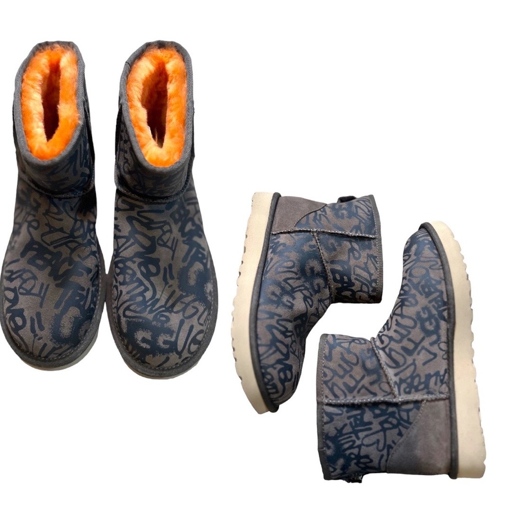 NEW UGG Street Graffiti Classic Mini Suede Slate Orange Sheepskin Boots 1105432